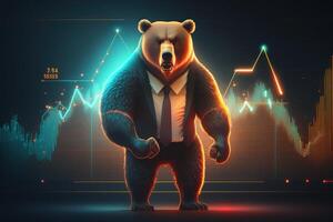 Bear bearish divergence in Stock market and Crypto currency, Bear trading with coloful graph background. Created photo