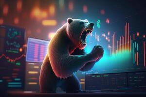 Bear bearish divergence in Stock market and Crypto currency, Bear trading with coloful graph background. Created photo