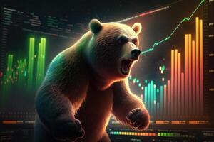 Bear bearish divergence in Stock market and Crypto currency, Bear trading with coloful graph background. Created photo