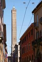 Bologna, Italy, June 2, 2022 Famous Italian medieval tower of Asinelli. Torre degli Asinelli. photo