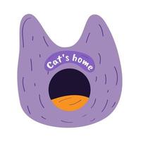 Vector pet house. Stylish cat house. Soft place for kittens. Product from a pet store. Vector illustration with white isolated background.