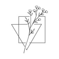 Black and white line drawing of a flower with a triangle in the center. vector