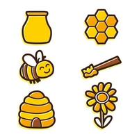 Set of bees and honey icons vector