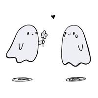 dibujos animados de un fantasma dando un flor a otro fantasma. vector