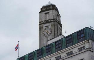 Low Angle View of Downtown City Center of British City London Luton Town of England UK. The Image Was Captured at Central Luton  City During a Cold and Cloudy Evening of 01-April-2023 photo