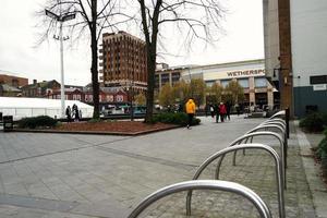 Low Angle View of Downtown City Center of British City London Luton Town of England UK. The Image Was Captured at Central Luton  City During a Cold and Cloudy Evening of 01-April-2023 photo