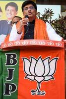 New Delhi, India - March 27 2023 - Piyush Goyal Cabinet Minister and core member of Bharatiya Janata Party - BJP during a rally in support of BJP candidate ahead of MCD local body Elections 2022 photo