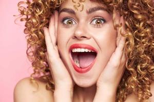 Charming model Delight wide open mouth curly hair photo