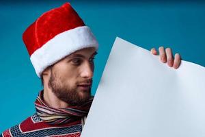 emotional man in a christmas white mockup Poster isolated background photo