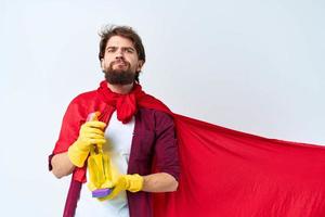 Cleaner in red cloak professional housework service photo