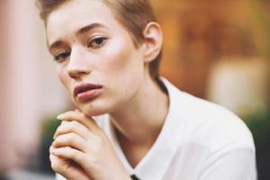 short haired woman reading walk in the fresh air education photo