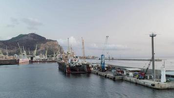 entering the palermo industrial port and shipping harbour shot from a ferry in the early morning, sicily, italy video