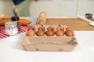 eggs in kitchen at home photo