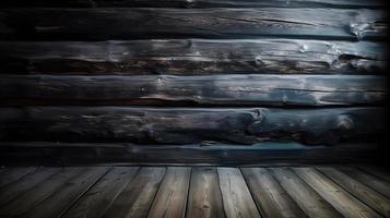 Dark Colored Wooden Cabin Wall Texture Background with Rough Timber Surface photo