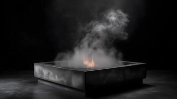 gris texturizado hormigón plataforma con fumar en el oscuro foto