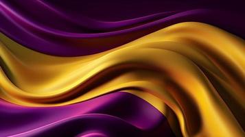 3D Wave Bright Gold and Purple Gradient Silk Fabric Abstract Background photo