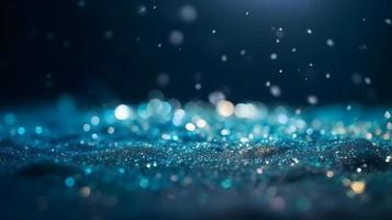 brillante desenfocado Brillantina textura invierno fiesta antecedentes con azul bokeh luces y nieve foto
