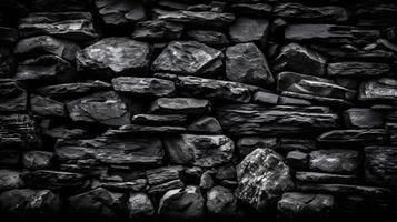 Rough Dark Stone Wall Texture - Black Gray Background photo