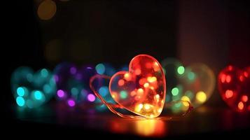 Glowing in the Dark Colorful Heart-shaped Bokeh Lights - Valentine's Day Texture Background photo