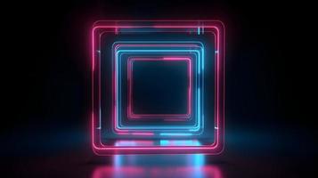 Futuristic Neon Square Frame Design in Dark Room photo