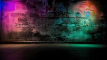 Neon Light Art Plastered Black Wall Texture Background photo