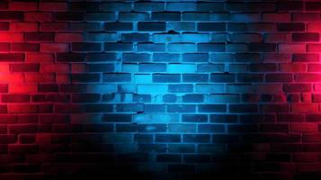 Red and Blue Neon Lights on Brick Wall Texture Background photo