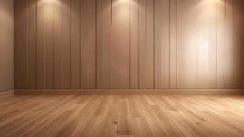 Decorative Light Brown Wall and Wooden Floor with Reflections - Presentation Background photo