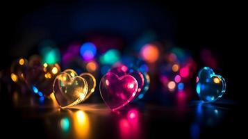 Glowing in the Dark Colorful Heart-shaped Bokeh Lights - Valentine's Day Texture Background photo