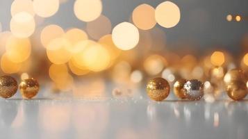 Yellow Golden Bokeh Lights on Light Gray Texture for Christmas photo