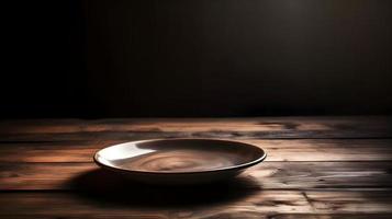 Empty Plate on Wooden Table or Bar photo