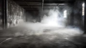 vacío hormigón habitación con fumar o vapor en el piso foto