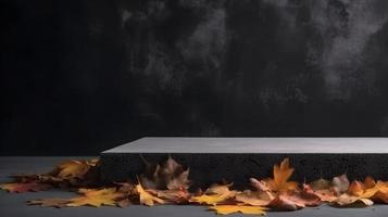 gris texturizado hormigón Roca podio con otoño hojas foto