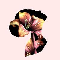 Profile of a woman with  Lily flower. Spring, summer woman portrait. Vector illustration