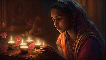 Diwali the triumph of light and kindness Hindu festival of lights celebration Diya oil lamps 24th October photo