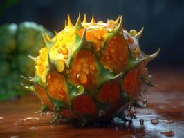 Beautiful organic background of freshly picked kiwano created with technology photo