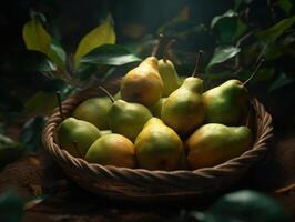 Beautiful organic background of freshly picked pears created with technology photo