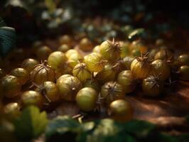 Beautiful organic background of freshly picked gooseberry created with technology photo