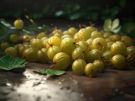 Beautiful organic background of freshly picked gooseberry created with technology photo