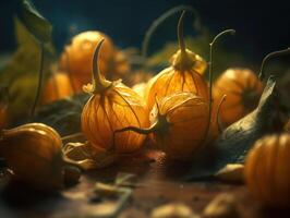 Beautiful organic background of freshly picked physalis created with technology photo