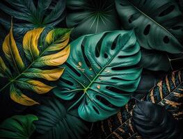 Abstract green Tropical Banana and Monstera Leaves background created with technology photo