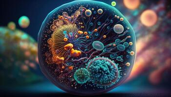 Bacteria and virus cells World under the microscope created with Generative AI technology photo