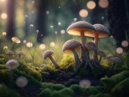 Fantasy mushroom landscape in the forest created with technology photo