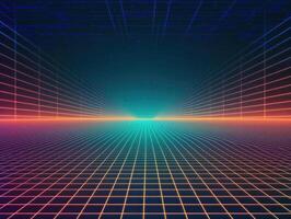 Perspective grid abstract retro background created with technology photo
