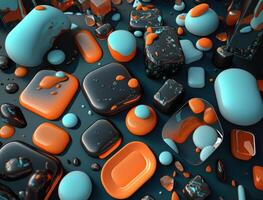 Abstract background with geometric shapes in shades of cyan blue and coral orange. Stones and pebbles. technology. photo