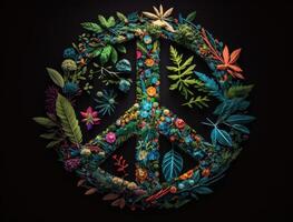 Peace symbol made by floral elements created with technology photo
