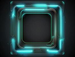 Neon rounded square frame with shining effect dark background created with Generative AI technology photo