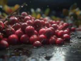 Beautiful organic background of freshly picked cranberry created with technology photo