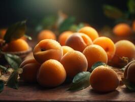 Beautiful organic background of freshly picked apricot created with technology photo