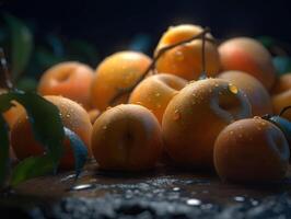Beautiful organic background of freshly picked apricot created with technology photo
