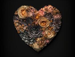 Heart of roses on a dark background created with technology photo